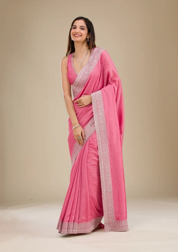 Radiant Onion Pink Soft Silk Saree with Silver Zari Detailing