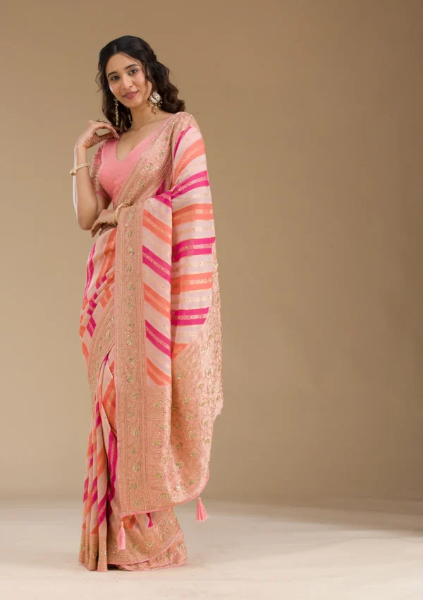 Blushwhirl Pink Plain Georgette Saree - Image 3