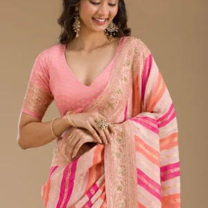 Blushwhirl Pink Plain Georgette Saree