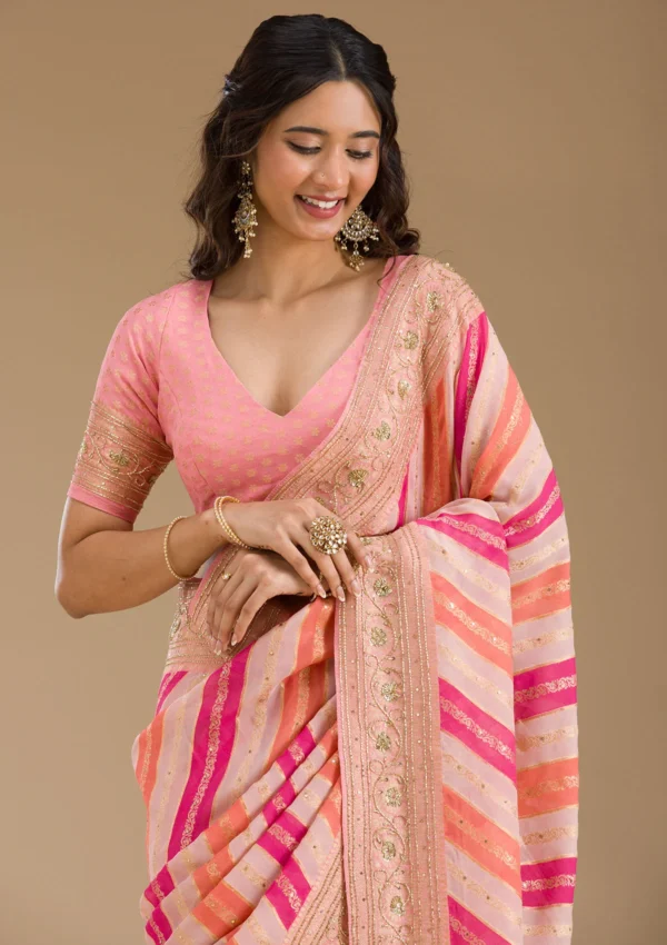 Blushwhirl Pink Plain Georgette Saree