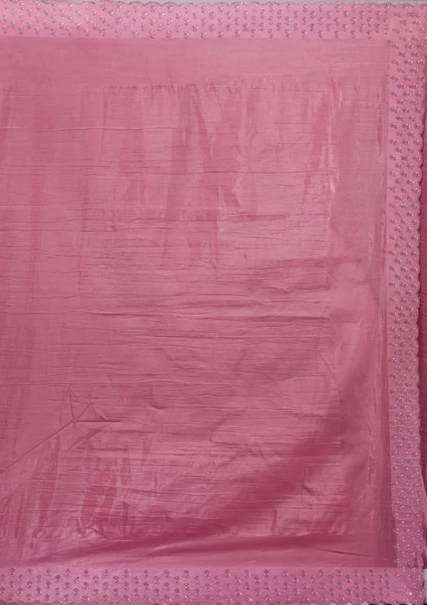 Onion Pink Tissue Saree with Swarovski Stone Embellishments - Image 6