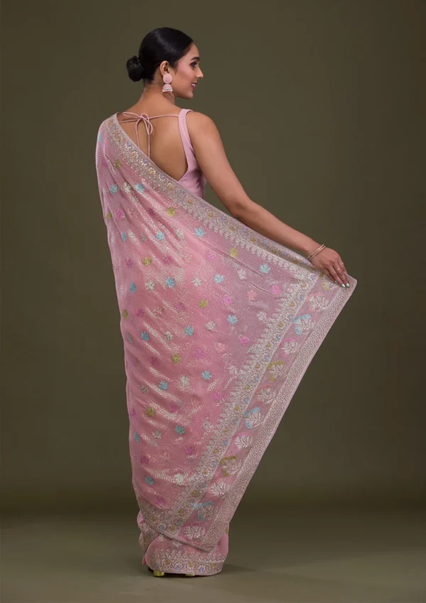 Blush Radiance Pink Sequins Georgette Saree - Image 3