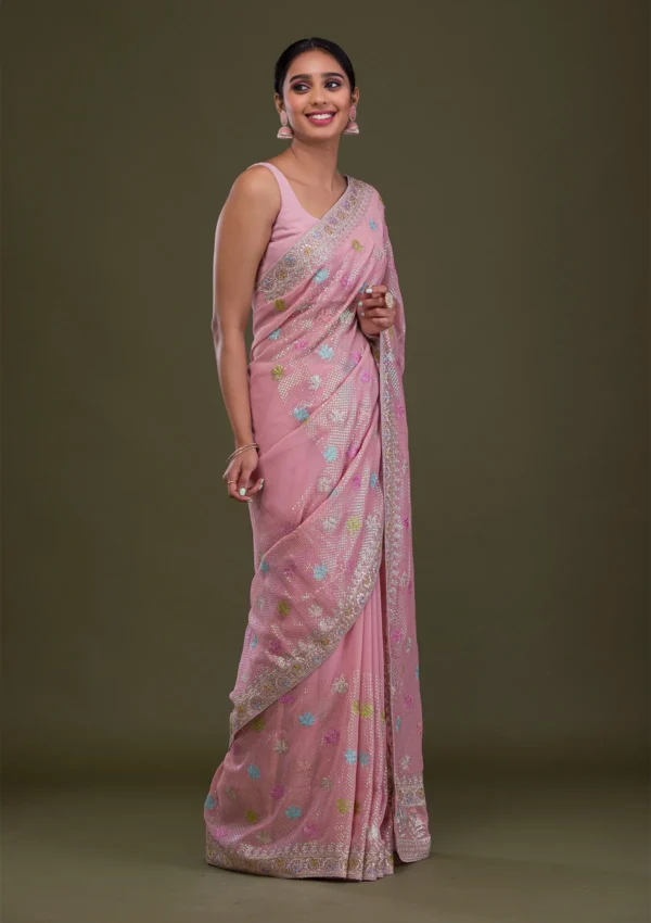 Blush Radiance Pink Sequins Georgette Saree - Image 4