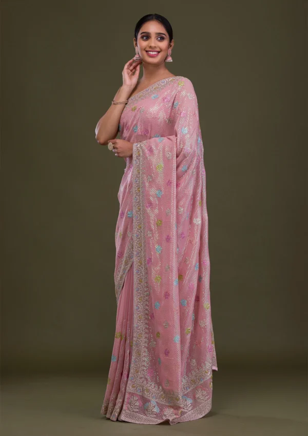 Blush Radiance Pink Sequins Georgette Saree - Image 6