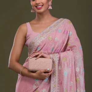 Blush Radiance Pink Sequins Georgette Saree