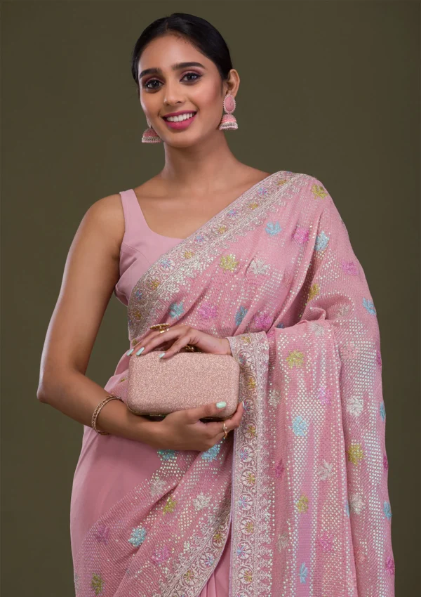 Blush Radiance Pink Sequins Georgette Saree