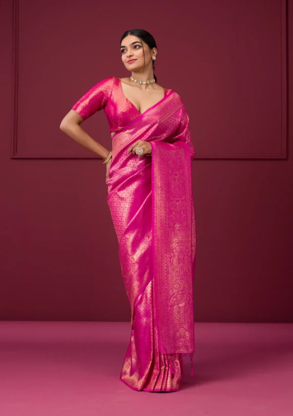 Roselight Pink Zariwork Art Silk Saree - Image 2