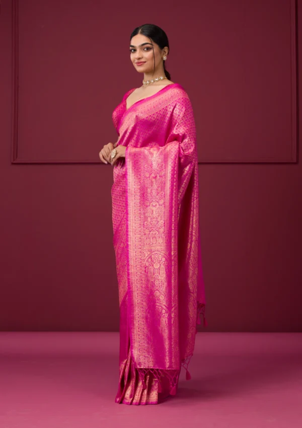 Roselight Pink Zariwork Art Silk Saree - Image 3
