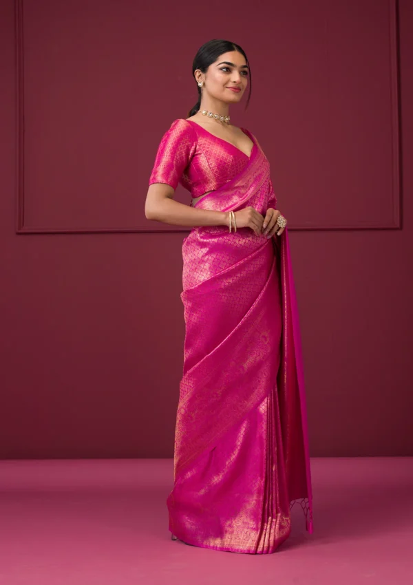 Roselight Pink Zariwork Art Silk Saree - Image 4