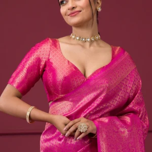 Roselight Pink Zariwork Art Silk Saree
