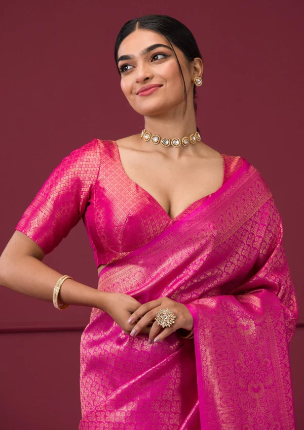 Roselight Pink Zariwork Art Silk Saree