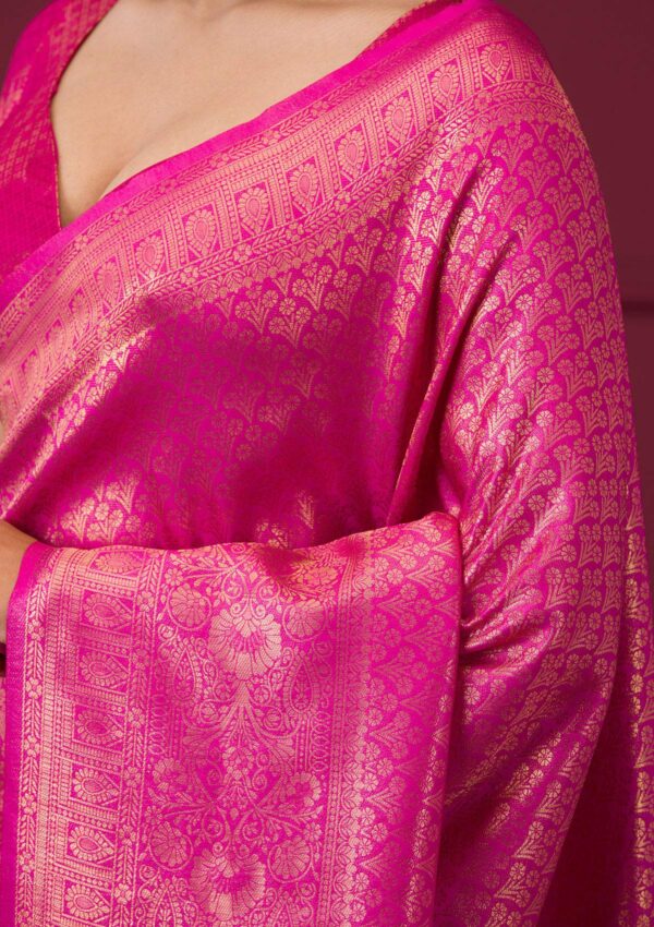 Roselight Pink Zariwork Art Silk Saree - Image 6
