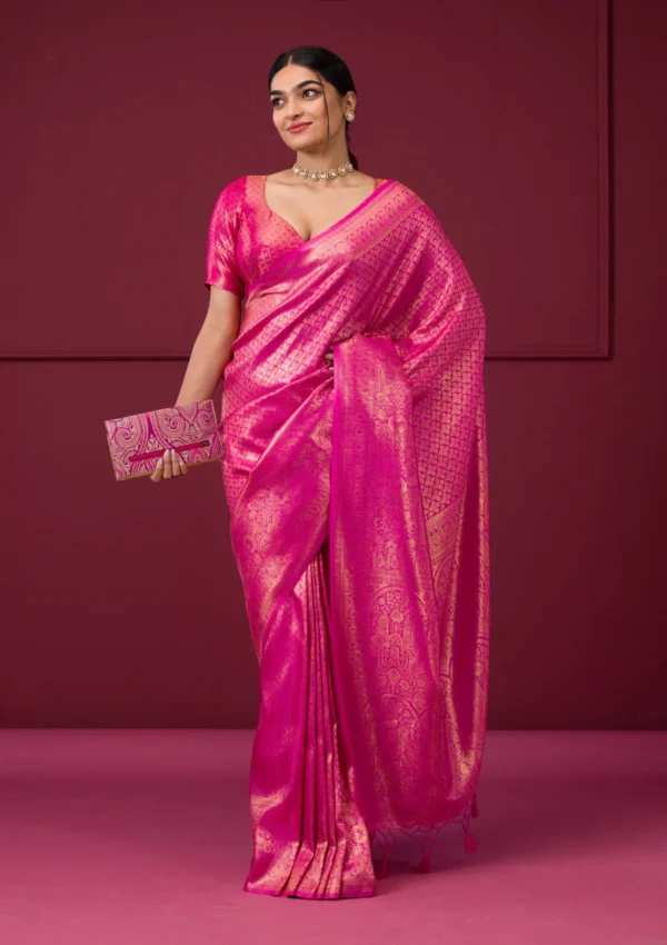 Roselight Pink Zariwork Art Silk Saree - Image 7