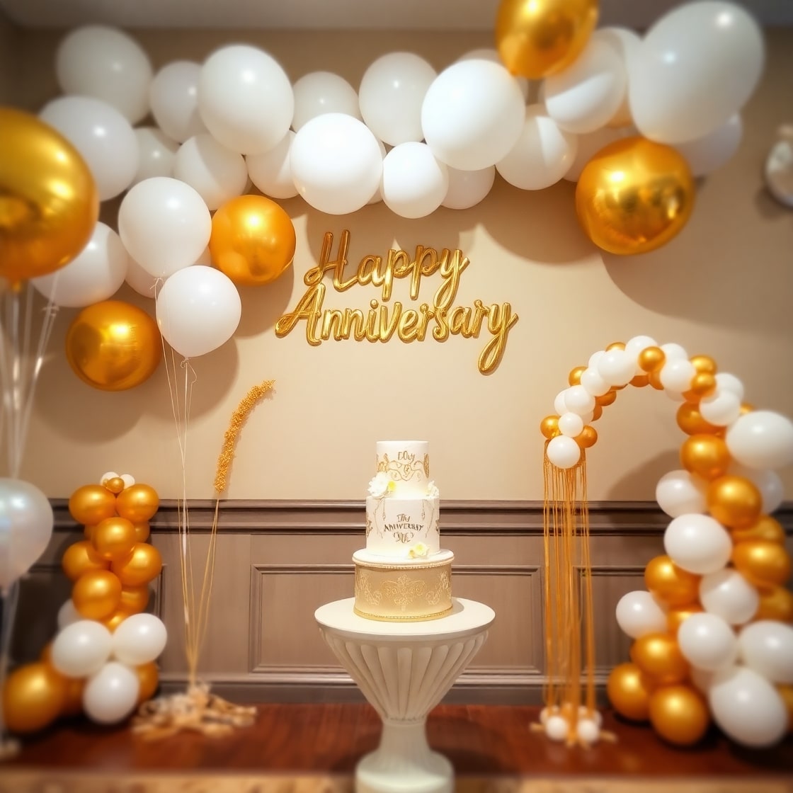 Golden & White Gatsby Anniversary Décor with Cake - Image 2