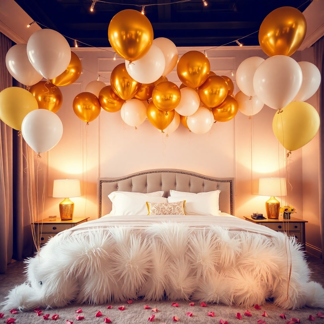 Golden & White Gatsby Anniversary Décor with Cake