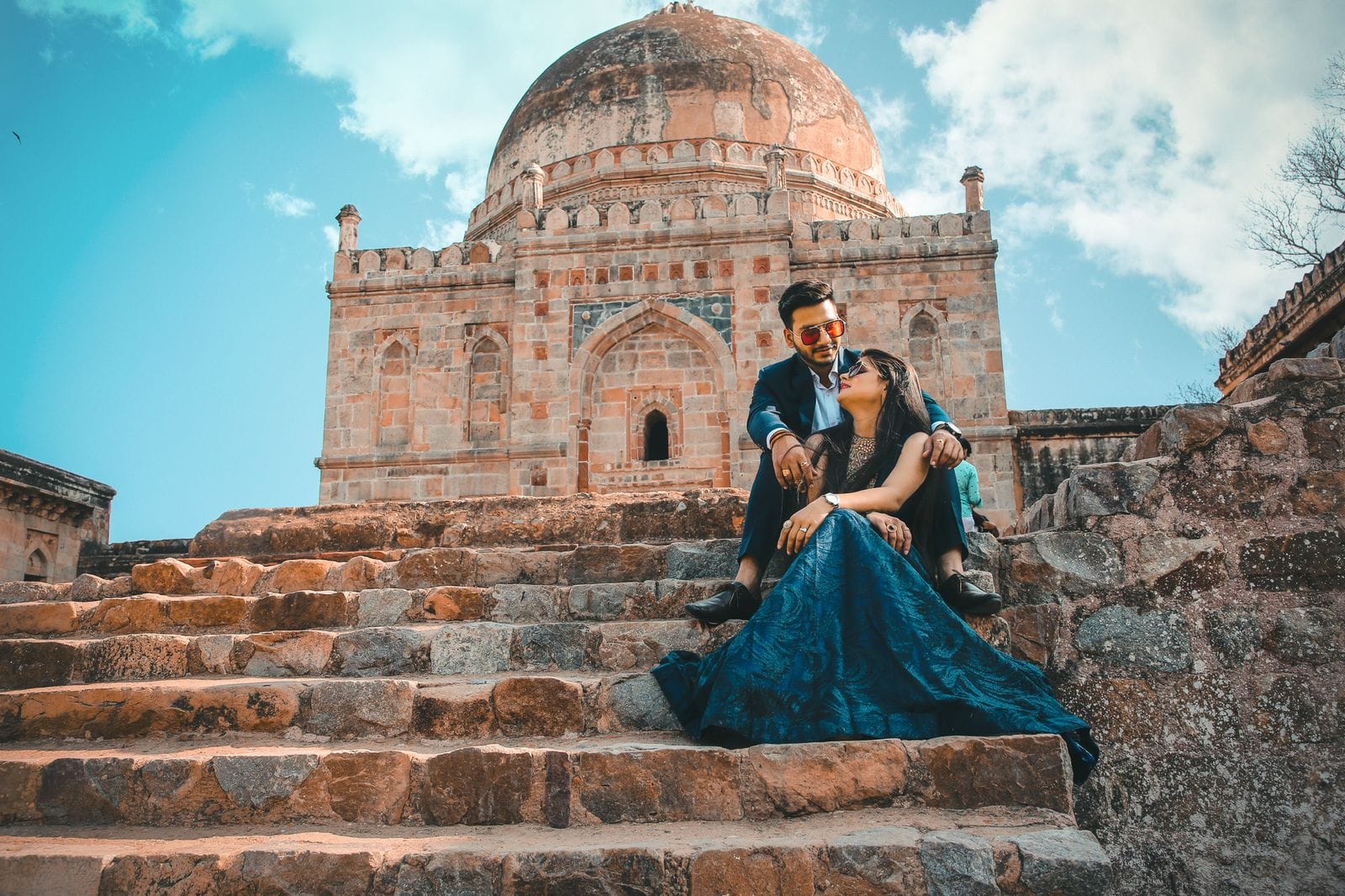 Elegant pre wedding photography couple pose at Hauz Khas