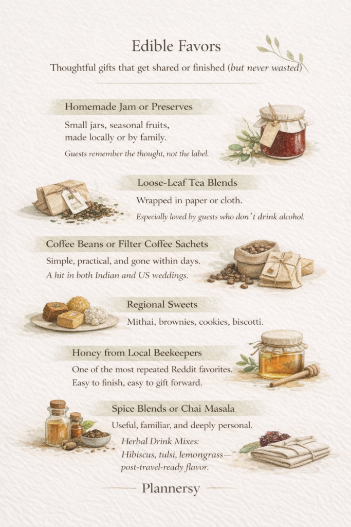 Wedding favors that are edible are either shared, or finished.